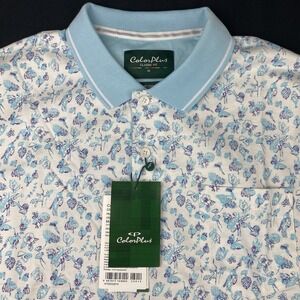 ColorPlus Short Sleeve Shirt Mens Medium Powder Blue‎ Hummingbird Print NWT!